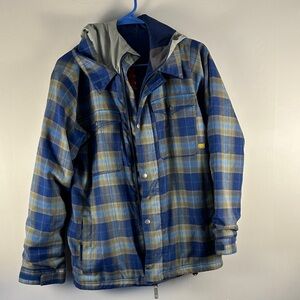 Burton Boys Blue and Tan Plaid Hooded Jacket